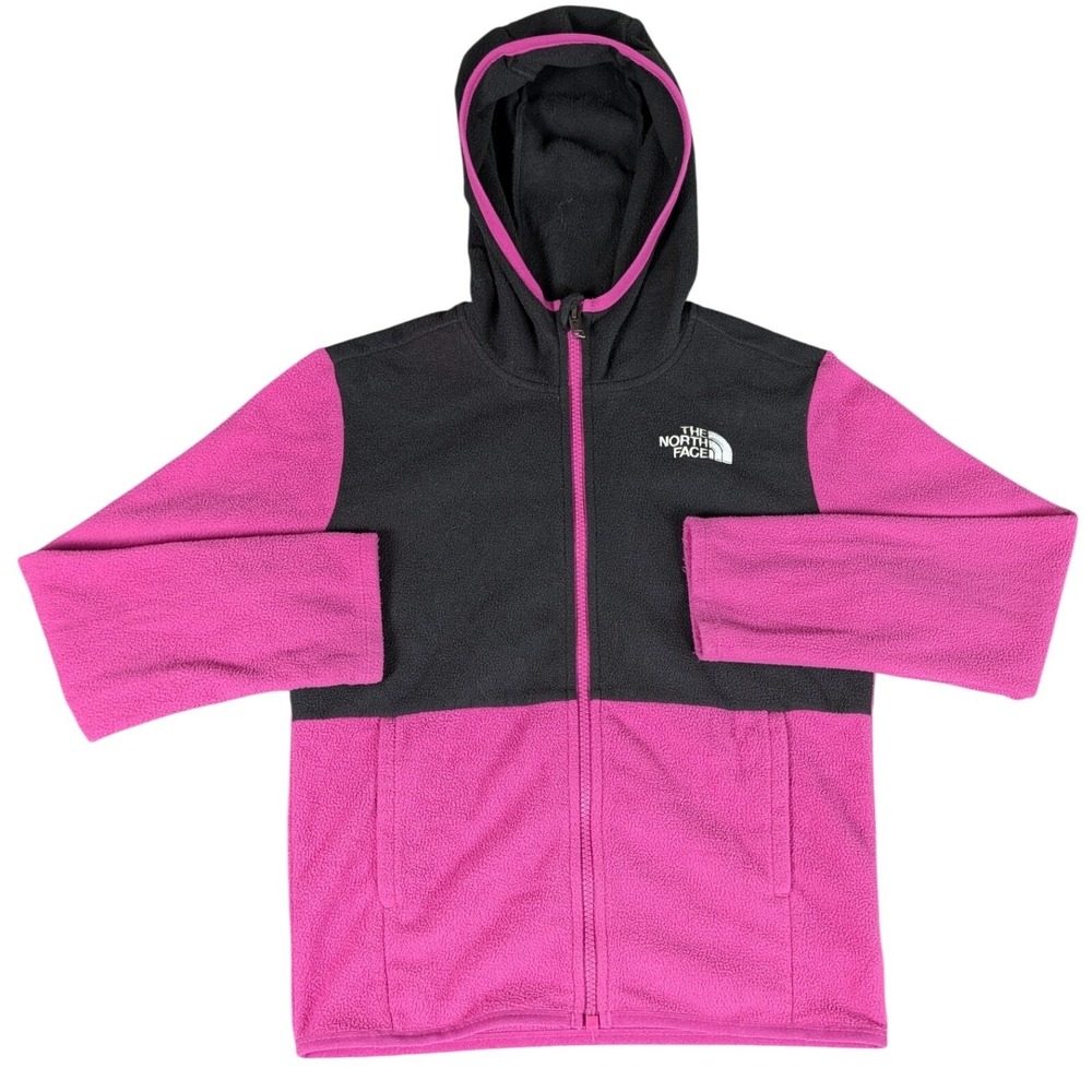 The North Face Pink Black Colorblock Circular Design Fleece Zip Hoodie Teen M